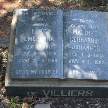 VILLIERS Matthys Gerhardus Johannes, de 1905-1962 &amp; Elsie Emerentia JOOSTE 1909-1964