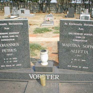 VORSTER Johannes Petrus 1929-1997 &amp; Martina Sophia Aletta 1932-