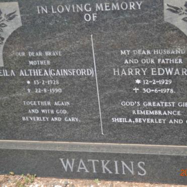 WATKINS Harry Edward 1929-1978 &amp; Sheila Althea GAINSFORD 1928-1990