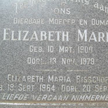 WET Elizabeth Maria, de 1900-1979 :: BISSCHOFF Elizabeth Maria 1964-1964