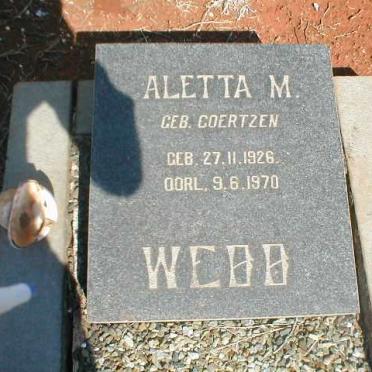 WEBB Aletta M. nee COERTZEN 1926-1970