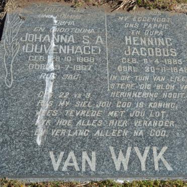 WYK Henning Jacobus, van 1885-1948 &amp; Johanna S.A. DUVENHAGE 1888-1967