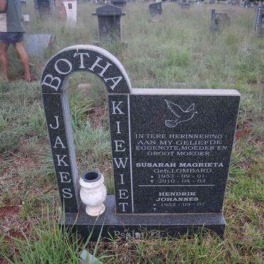 BOTHA Hendrik Johannes 1952- & Susarah Magrieta LOMBARD 1953-2010