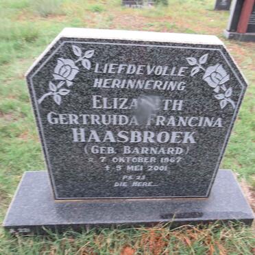 HAASBROEK Elizabeth Gertruida Francina nee BARNARD 1967-2001