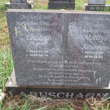 LABUSCHAGNE Matthys Johannes 1931-2014 & Elisabeth HARMSE 1934-2007