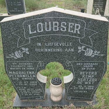 LOUBSER Beyers Kemp Hertzog de Wet 1915-2006 & Magdalena Petronella SWART 1924-2000
