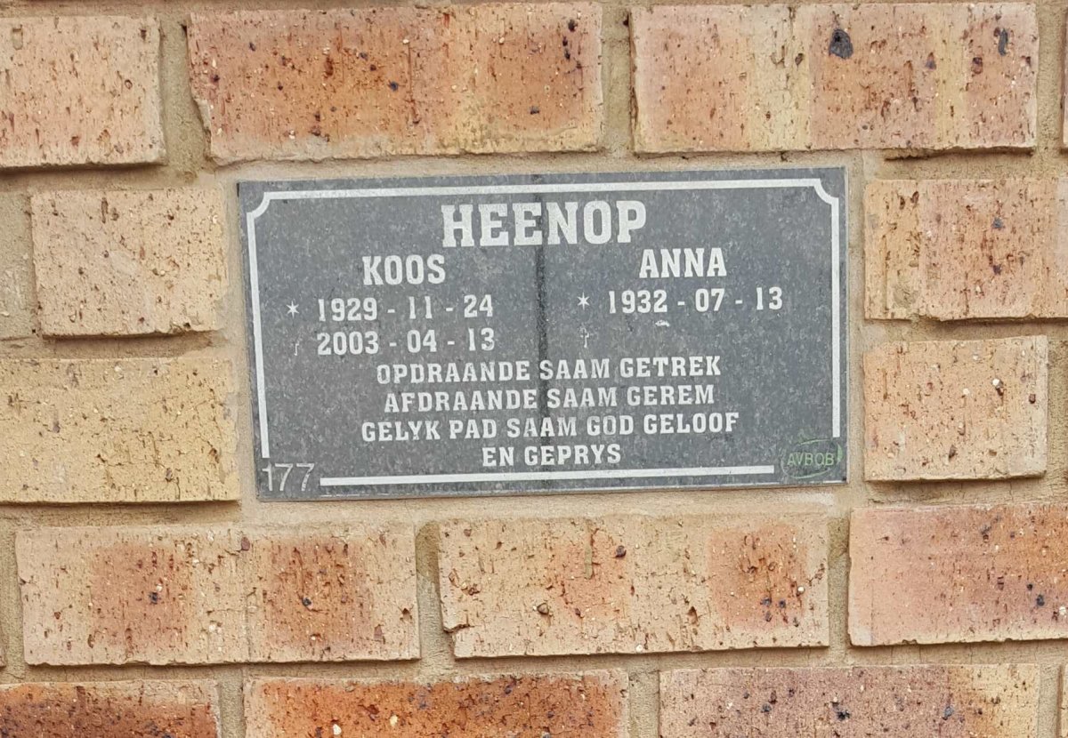 HEENOP Koos 1929-2003 & Anna 1932-