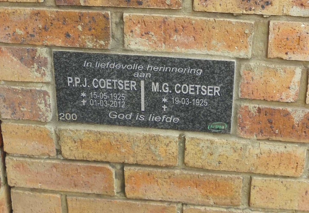 COETSER P.P.J. 1925-2012 & M.G. 1925-