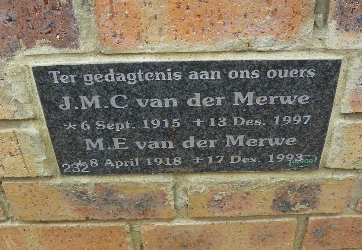 MERWE J.M.C., van der 1915-1997 & M.E. 1918-1993