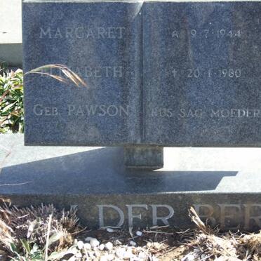 BERG Margaret Elizabeth, van der nee PAWSON 1944-1980