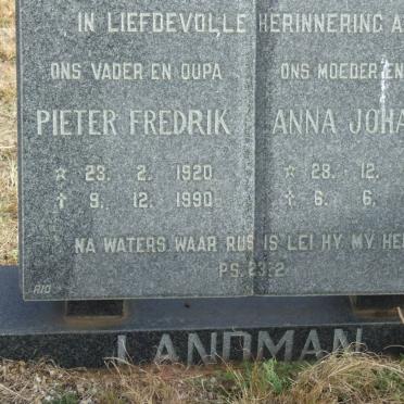 LANDMAN Pieter Fredrik 1920-1990 &amp; Anna Johanna 1926-1990