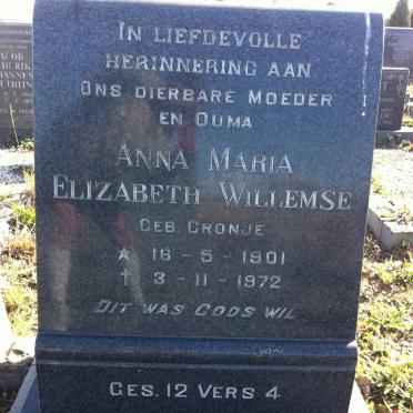 WILLEMSE Anna Maria Elizabeth nee CRONJE 1901-1972