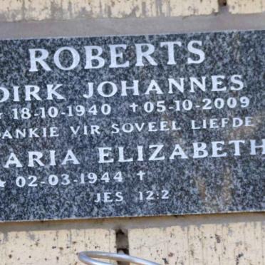 ROBERTS Dirk Johannes 1940-2009 &amp; Maria Elizabeth 1944-
