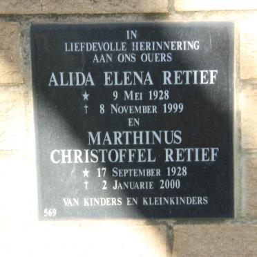 RETIEF Marthinus Christoffel 1928-2000 &amp; Alida Elena 1928-1999