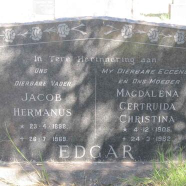 EDGAR Jacob Hermanus 1898-1969 &amp; Magdalena Gertruida Christina 1905-1962