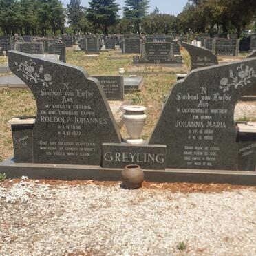 GREYLING Roedolf Johannes 1936-1977 &amp; Johanna Maria 1938-1986