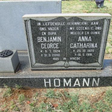 HOMANN Benjamin George 1924-2000 &amp; Anna Catharina 1925-1991