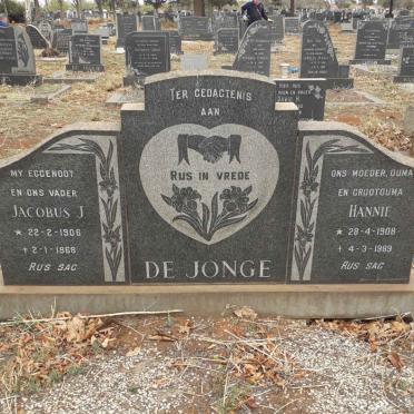 JONGE Jacobus J., de 1906-1968 &amp; Hannie 1908-1989