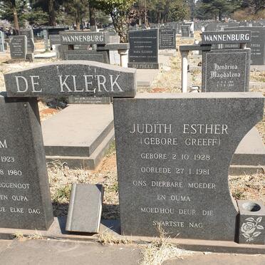 KLERK Willem Abraham, de 1923-1980 &amp; Judith Esther GREEFF 1928-1981