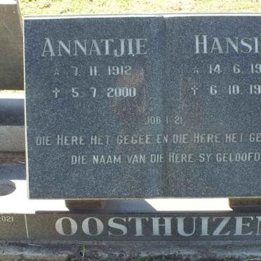 OOSTHUIZEN Hansie 1912-1995 &amp; Annatjie 1912-2000