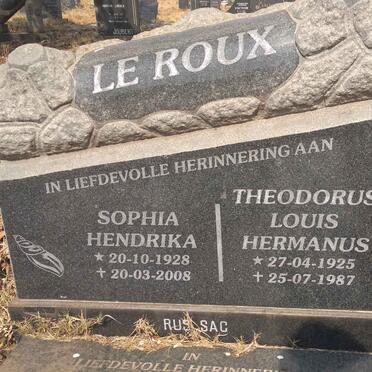 ROUX Theodorus Louis Hermanus, le 1925-1987 &amp; Sophia Hendrika 1928-2008