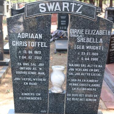 SWARTZ Adriaan Christoffel 1923-2012 & Dirckje Elizabeth Shebella WRIGHT 1920-2000