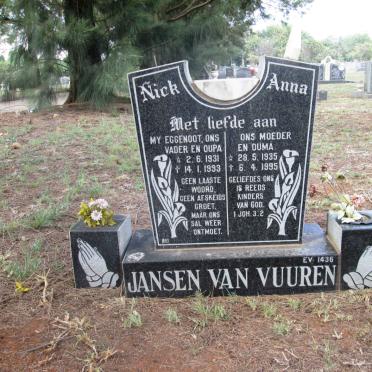 VUUREN Nick, Jansen van 1931-1993 &amp; Anna 1935-1995