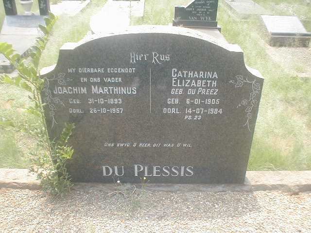 PLESSIS Joachim Marthinus, du 1893-1957 & Catharina Elizabeth DU PREEZ 1905-1984