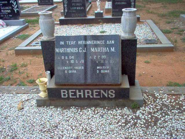 BEHRENS Marthinus C.J. 1904-1979 & Martha M. 1909-1985