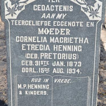 HENNING Cornelia Magrietha Etrecia nee PRETORIUS 1873-1934