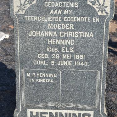 HENNING Johanna Christina nee ELS 1891-1940