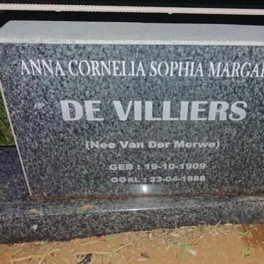 VILLIERS Anna Cornelia Sophia Margaritha, de nee VAN DER MERWE 1909-1988