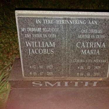 SMITH William Jacobus 1923-2005 & Catrina Maria nee VAN NIEKERK 1929-2013