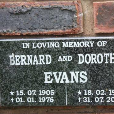 EVANS Bernard 1905-1976 &amp; Dorothy 1908-2004