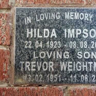IMPSON Hilda 1923-2005 :: WEIGHTMAN Trevor 1951-2005