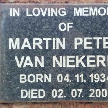 NIEKERK Martin Peter, van 1934-2001