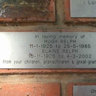 RELPH Hugh 1925-1985 &amp; Elaine 1925-2002