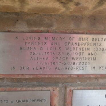 WERTHEIM Bernard Louis 1915-1997 &amp; Althea Grace 1913-2001