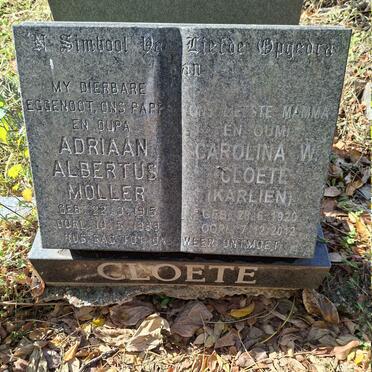 CLOETE Adriaan Albertus Moller 1915-1989 & Carolina W. 1920-2012