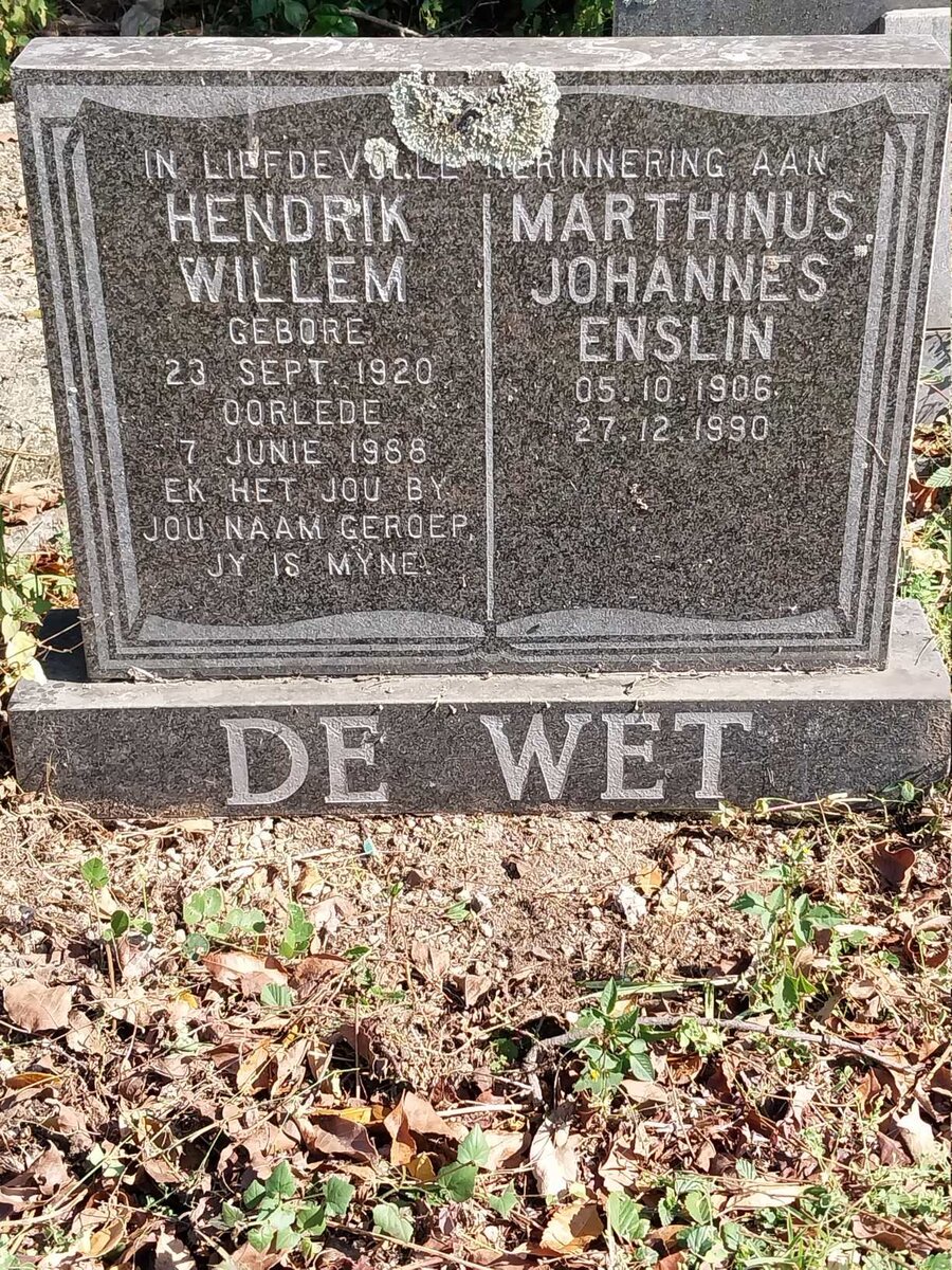 WET Hendrik Willem, de 1920-1968 :: WET Marthinus Johannes Enslin, de 1906-1990