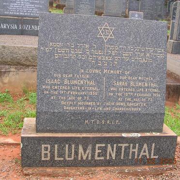 BLUMENTHAL Isaac -1956 &amp; Sarah -1956