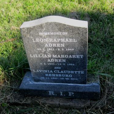ADREN Leon Raphael 1911-1969 &amp; Lillian Margaret 1911-1984 :: RENSBURG Lavinia Claudette 1940-2012