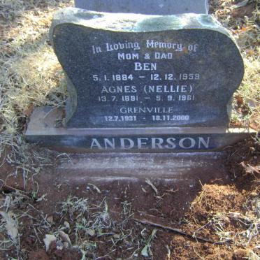 ANDERSON Ben 1884-1959 &amp; Agnes 1891-1961 :: ANDERSON Grenville 1931-2000