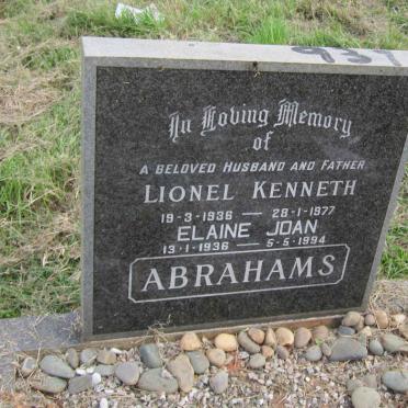 ABRAHAMS Lionel Kenneth 1936-1977 &amp; Elaine Joan 1936-1994