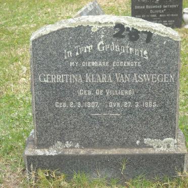 ASWEGEN Gerritina Klara, van nee de VILLIERS 1907-1965