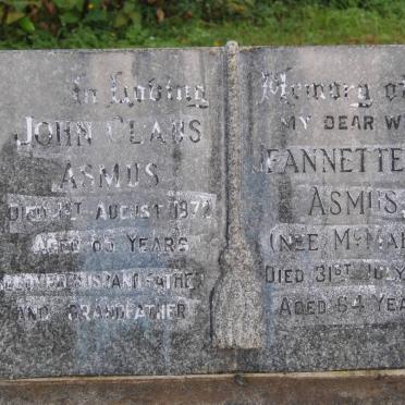ASMUS John Claus -1972 &amp; Jeannette H.C. nee McMAHON -1980