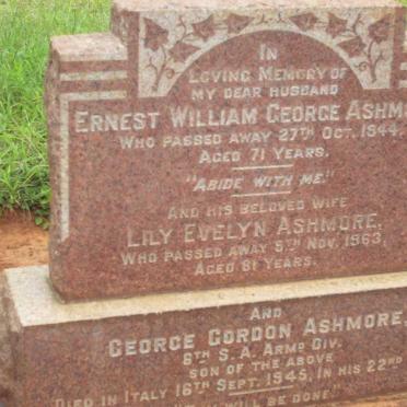 ASHMORE Ernest William George -1944 &amp; Lily Evelyn -1963