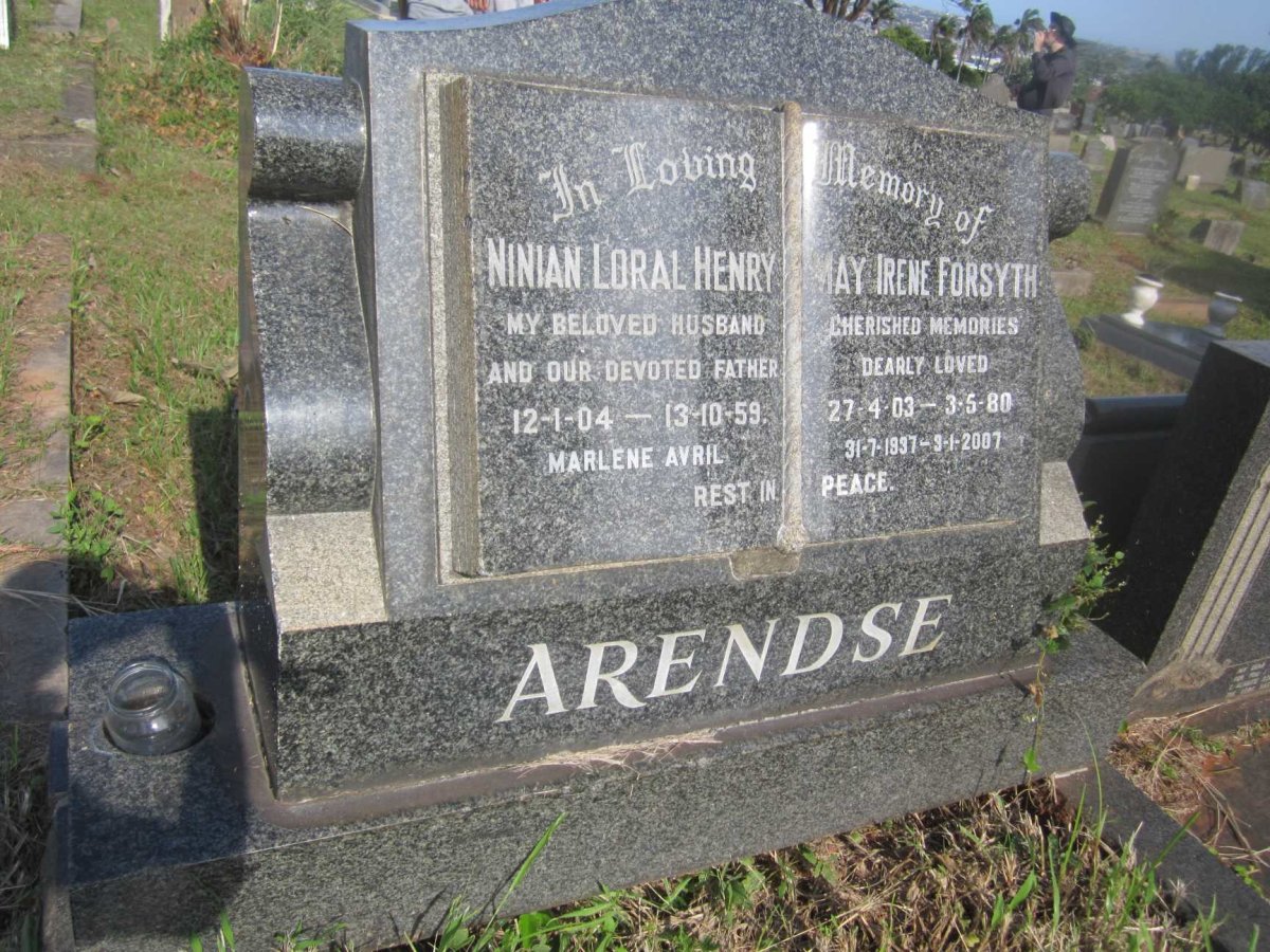 ARENDSE Ninian Loral Henry 1904-1959 &amp; May Irene FORSYTH 1903-1980 :: ARENDSE Marlene Avril 1937-2007