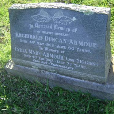 ARMOUR Archibald Duncan -1953 &amp; Lydia Mary SIGGINS -1965