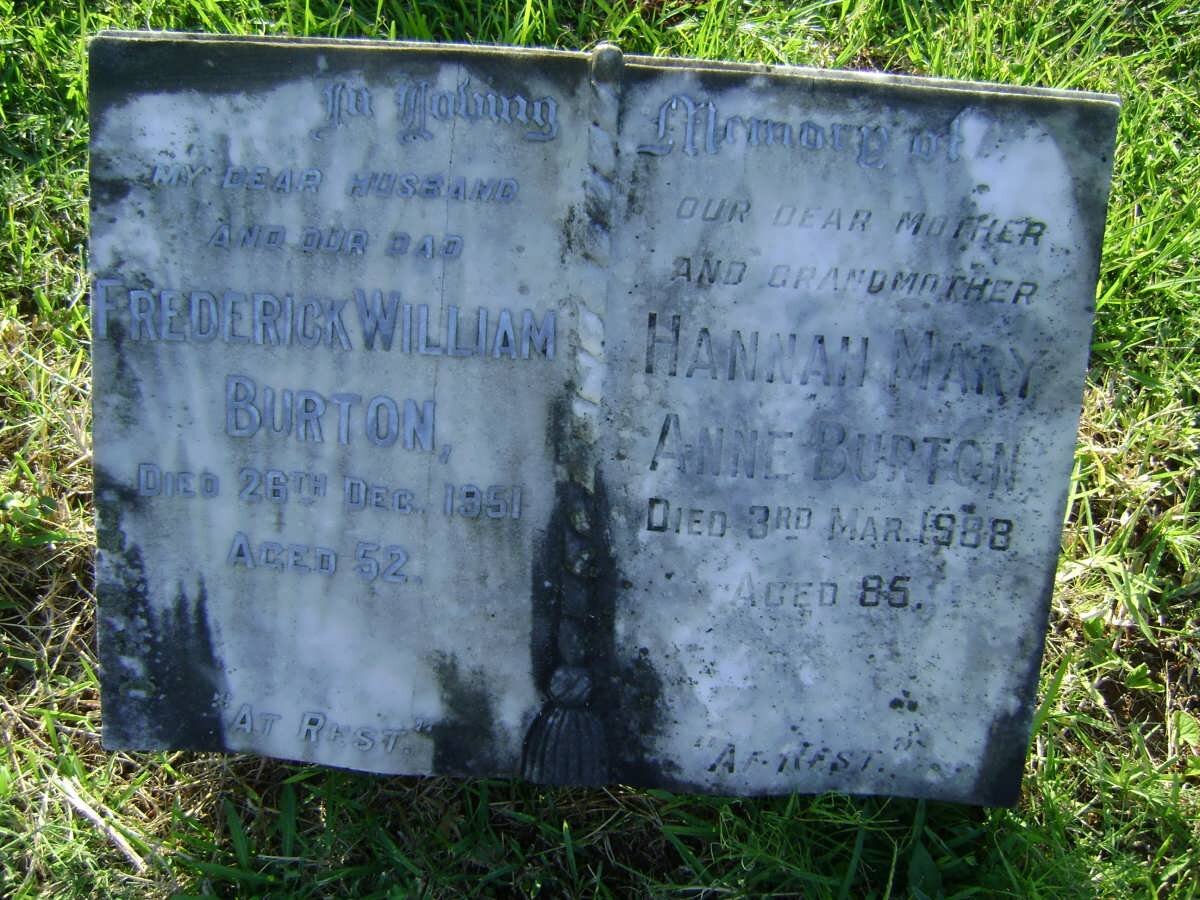 BURTON Frederick William -1951 &amp; Hanna Mary Anne -1988